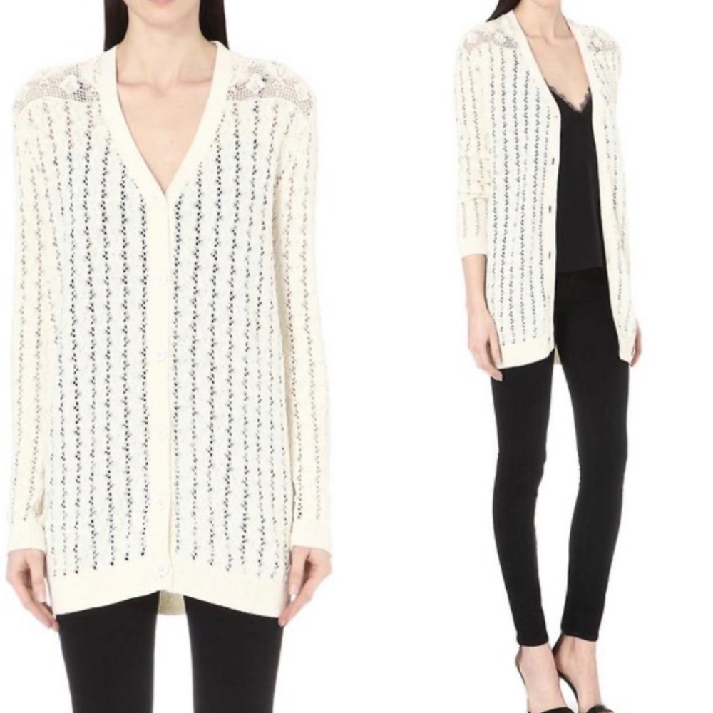 THE KOOPLES Lace Open Knit  Cotton Blend Cardigan XS